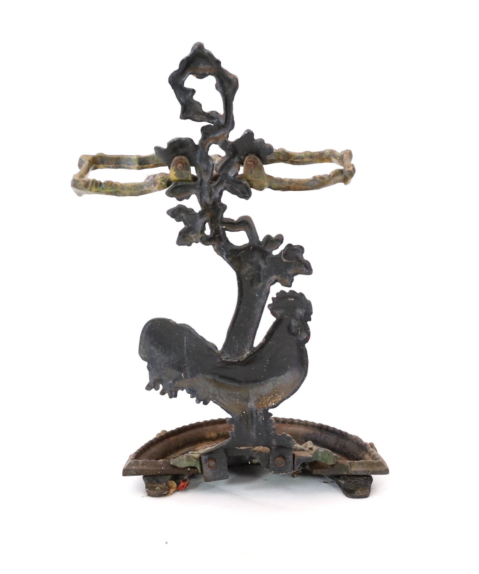 An early 20th century cast iron ‘cockerel’ stick stand, 67cm